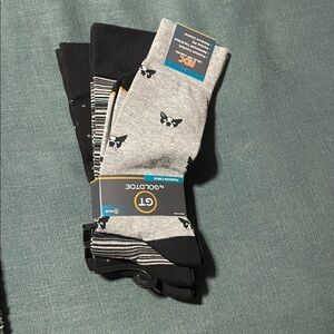 NWT Men’s Grey & Black Patterned Crew Socks - 3 Pack French Bulldog Frenchie Dog